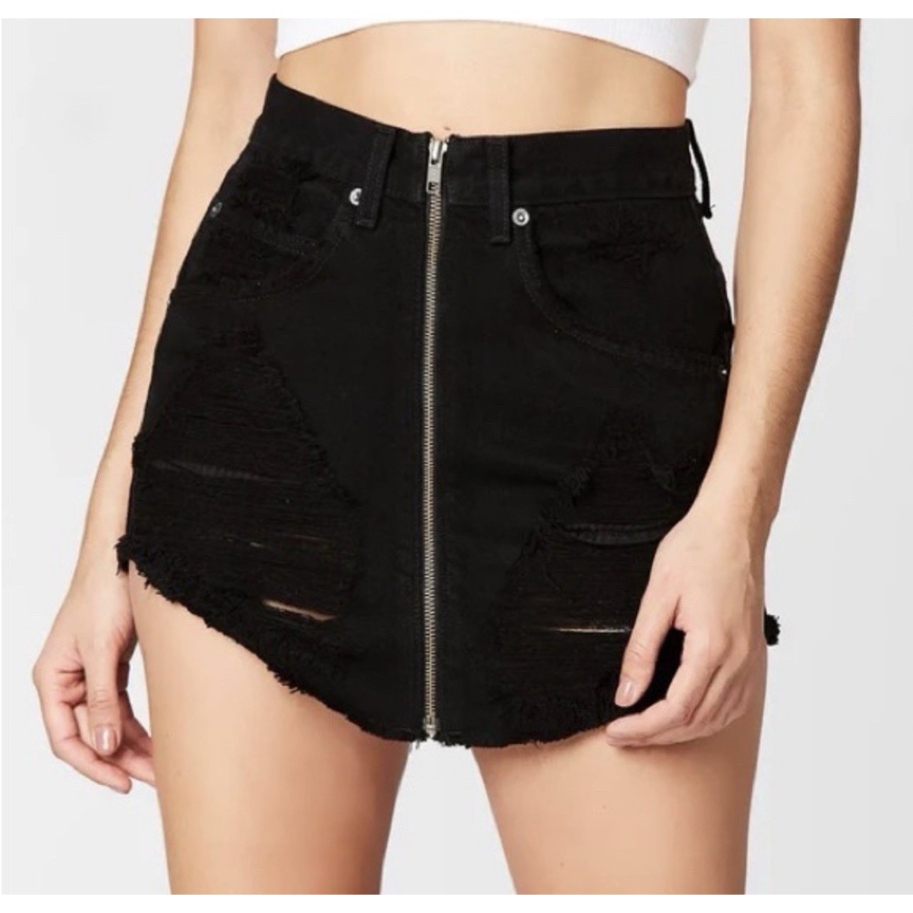 Nwt Carmar Womens Beatrice Beach Denim Skirt 25 Raw Hem Grunge Goth Mink — image 3 of 8
